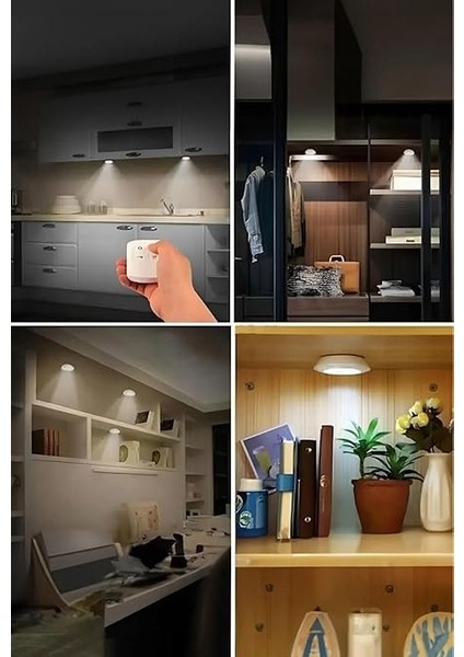 LED Işık Kablosuz Uzaktan Kumandalı Dolap Içi LED Ampul Seti 3lü Set Gece Lambası Spot Lamba indirimleri