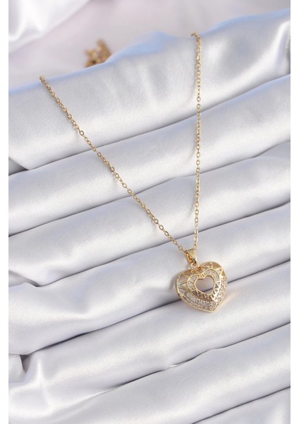 316L Çelik Gold Renk Zirkon Taşlı Kalp Model Vintage Kadın Kolye fiyatları