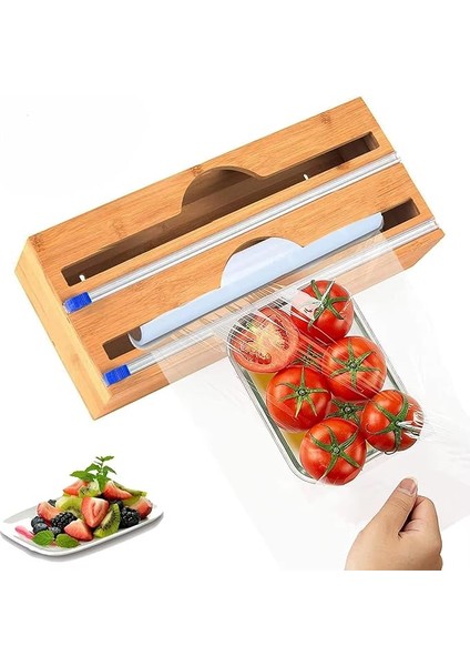 Home Bambu Asılabilir Streç Film ve Alüminyum Folyo Kesme Aleti, Kesici Streçlik ve Folyoluk, Mutfakta Pratik Kullanım Için Tasarlanmış, Dayanıklı ve Şık Mutfak Aksesuarı (Iki Gözlü)