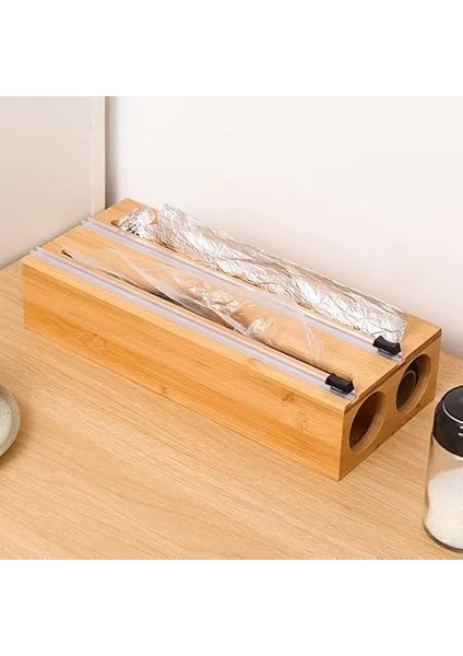 Home Bambu Asılabilir Streç Film ve Alüminyum Folyo Kesme Aleti, Kesici Streçlik ve Folyoluk, Mutfakta Pratik Kullanım Için Tasarlanmış, Dayanıklı ve Şık Mutfak Aksesuarı (Iki Gözlü) indirimleri