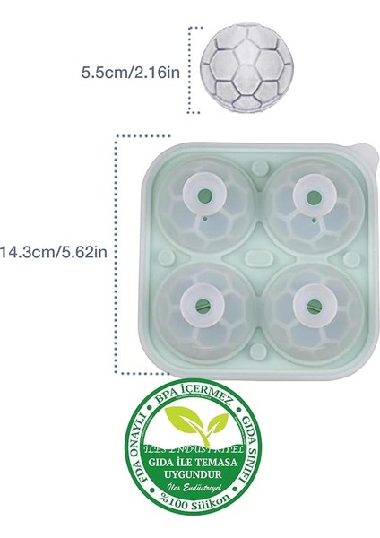 Chef Silikon Futbol Topu Büyük Boy 4 Bölmeli Buz Kalıbı, Kapaklı, Yeşil fiyatları