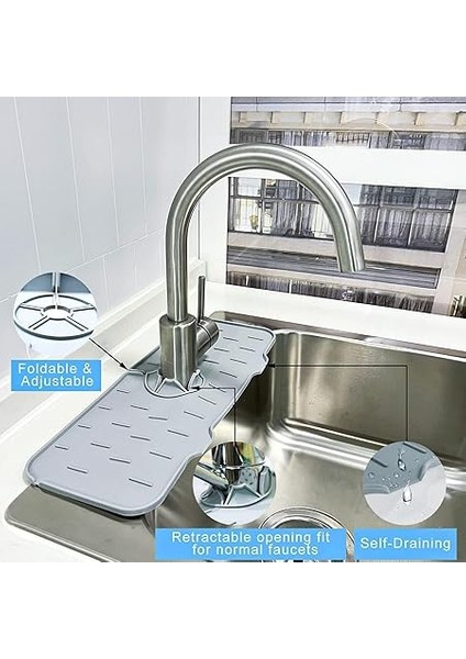 Musluk Sıçrama Önleyici Ped, Gri Su Tutucu Mat, Mutfak ve Banyo Tezgahı & Fayans Koruyucu, Lavabo Kenarı Için Kaymaz Musluk Kapağı, Damlama Engelleyici Ped, 37 * 14 cm fiyatları