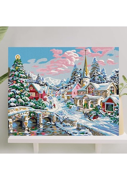 Hobi Sanat Sayılarla Boyama Tuval Seti Fırça Boya Dahil (Çıtalı) 40X50 cm - Kar Manzarası