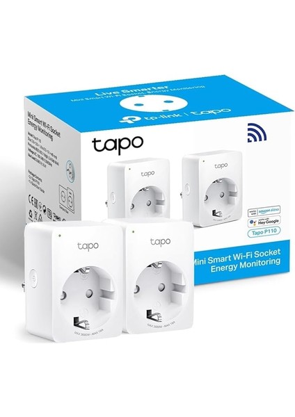 Tapo P110 2-Pack, Enerji Izleme, Amazon Alexa ve Google Home ile Çalışır, Uzaktan Kontrol, Cihaz Paylaşımı, Hub Gerekmez, Mini Akıllı Wi-Fi Soketi
