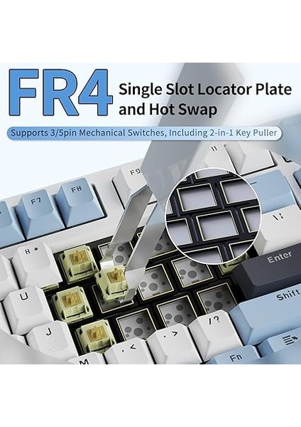 Ajazz AK35I V3 Kablosuz Mekanik Oyuncu Klavyesi-Gasket Gövde Yapısı Dinamik Rgb-Tft Ekranlı Mavi/avakado Switch fırsatları