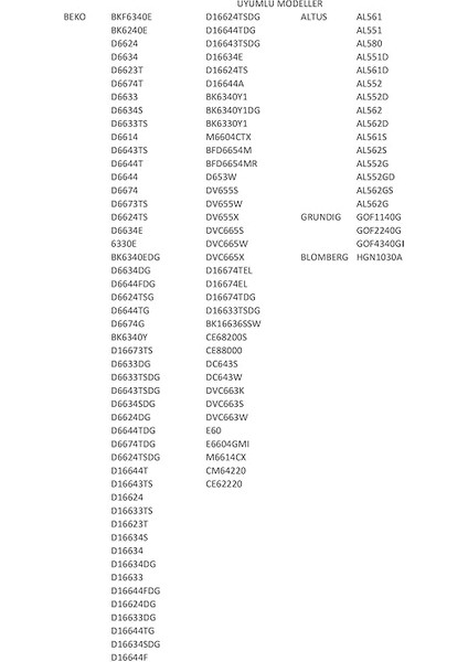 Arçelik, Beko, Altus ile Uyumlu Fırın Ön Kapak Contası modelleri