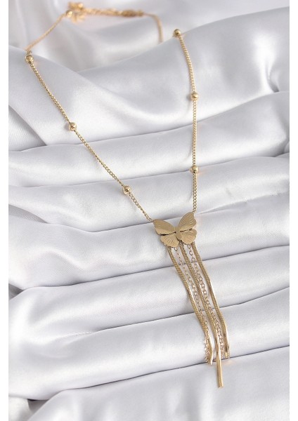 316L Çelik Gold Renk Kelebek Figür Sallantı Italyan Zincirli Kadın Kolye fiyatları