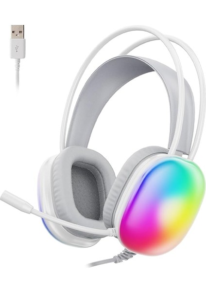 HT409 USB Kablolu Rgb LED Aydınlatmalı Mikrofonlu Kulak Üstü Gaming Kulaklık Beyaz (Beyaz)