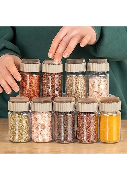 1082 Kare Prizma Döner Standlı Döner Kapaklı 12'li Cam Baharatlık-Düzenleyici Organizer-Beyaz Cappuccino indirimleri