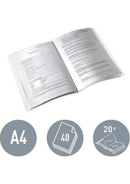 Wow A4 Sunum Dosyası, Metalik Buz Mavisi, 20 Şeffaf Poşetli, 40 A4 Sayfa Kapasiteli, 46310051 modelleri
