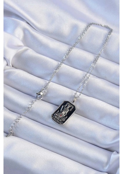 316L Çelik Zincir Gümüş Renk Siyah Mineli Tarot Kolye fiyatları