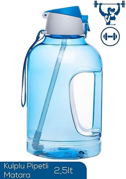 161643-003 Bpa Free Kulplu Pipetli Motivasyon Sporcu Su Matarası Suluk Gym Matara 2,5lt Su Şişesi fiyatları