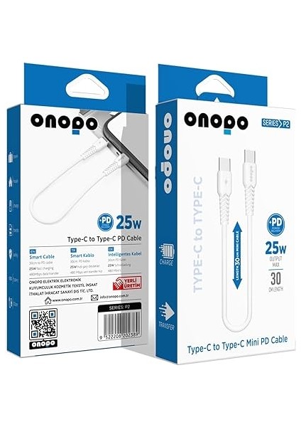 P2 Type-C To Type-C Mini Pd 25W Hızlı Şarj ve Data Kablosu | 30CM | Android Uyumlu | 480MBPS Veri Aktarımı