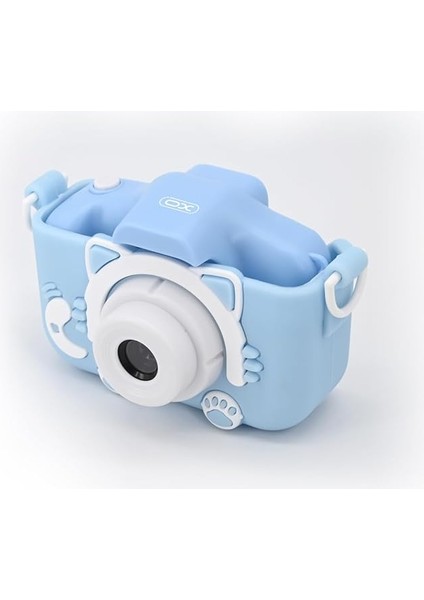 XJ01 Mini Dijital Oyunlu Çocuk Kamerası – Ön/arka Kamera, 8x Zoom, 1080P Video, Oyunlu, Renkli Çerçeveli, Silikon Koruma (Mavi)