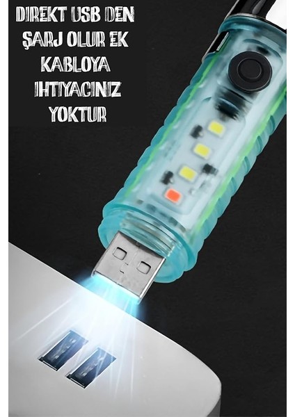 Çakarlı Ledli Şarjlı 9 Uv Işıklı Sos Acil Durum Anahtarlık Mini El Feneri 130 Lümen 3W 47740 indirimleri