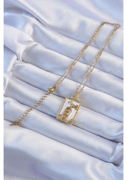 316L Çelik Zincir Altın Renk Beyaz Mineli Tarot Kolye fiyatları