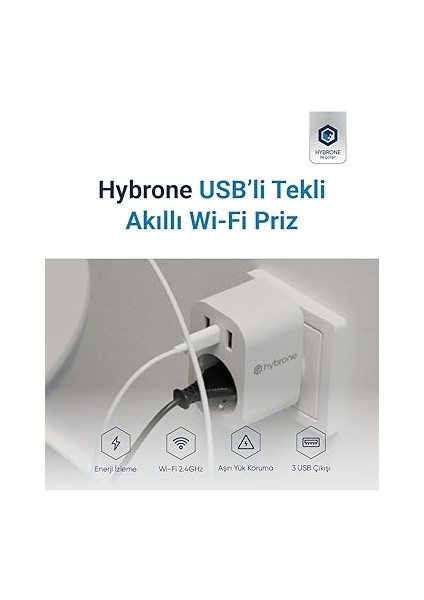 USB ve Type-C Girişli Akım Korumalı Wi-Fi Akıllı Priz, Adaptör, 16 Amper, Enerji Izleme, Çocuk Kilidi, Uygulama ile Uzaktan Kontrol fiyatları