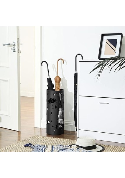 Metal Şemsiye Standı, Yuvarlak Şemsiye Standı, Çıkarılabilir Damlama Kasesi, Kancalı, 49 x Çap 19,5 Cm, Siyah, LUC23B fiyatları