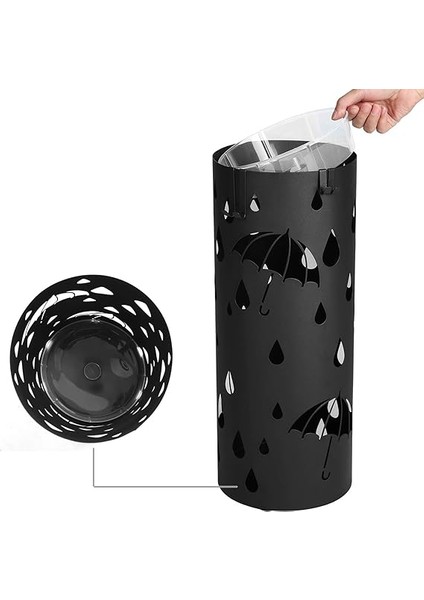 Metal Şemsiye Standı, Yuvarlak Şemsiye Standı, Çıkarılabilir Damlama Kasesi, Kancalı, 49 x Çap 19,5 Cm, Siyah, LUC23B indirimleri