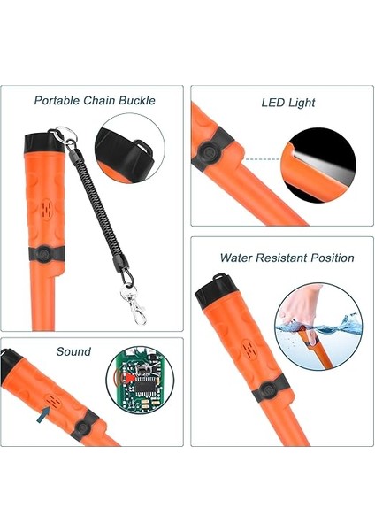 Pinpointer Metal Dedektörü, Hazine Avcılık Aracı Buzzer Titreşimli Taşınabilir Pim Işaretçi LED Göstergeleri ve Kemer Kılıfı ile (Turuncu) modelleri
