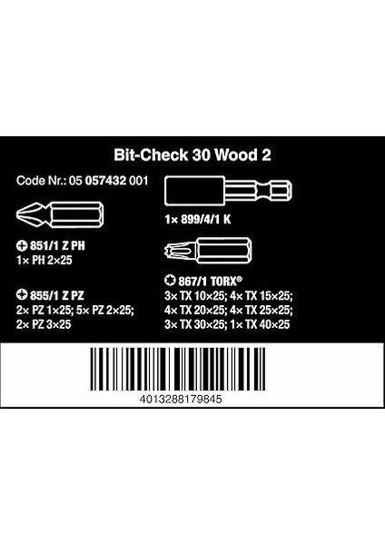 05057432001 Bit-Check 30 Wood 2 Bits Uç Seti, Ahşap Uygulamalar Için fiyatları
