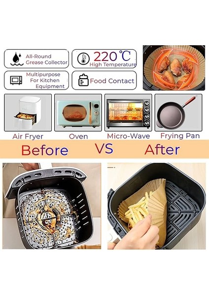 Sıcak Hava Fritözleri Için Fırın Kağıdı, 100 Adet Airfryer Pişirme Kağıdı, Yapışmaz, Yağa Dayanıklı, Suya Dayanıklı Hava Fritözü, Tek Kullanımlık Parşömen Kağıdı, Fırın ve Mikrodalga Için indirimleri