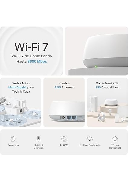 Deco BE25 2-Pack, BE3600 Mbps, 2× 2.5 Gbps Portlar, Aı Destekli Çoklu Işlem Kabiliyeti, 150 Cihaza Kadar Bağlanılabilirlik, Vpn, Wpa3, Dual-Band Wi-Fi 7 Mesh Sistemi modelleri