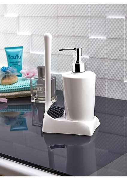 Home Armona Silikon Fırçalı Mutfak Banyo Sıvı Sabunluk Süngerlik Seti