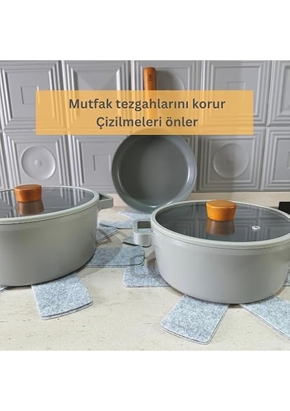12 Li Set Tencere Tava Koruyucu Borcam Çizdirmez Keçe Düzenleyici (Gri) fırsatları