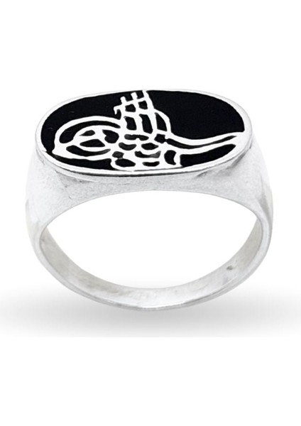 Oval Siyah Mine Üzeri Osmanlı Tuğrası Gümüş Erkek Yüzük fiyatları