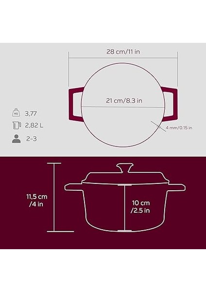 Premium Serisi - Döküm Yuvarlak Tencere, 20 Cm, Majolik Mor indirimleri