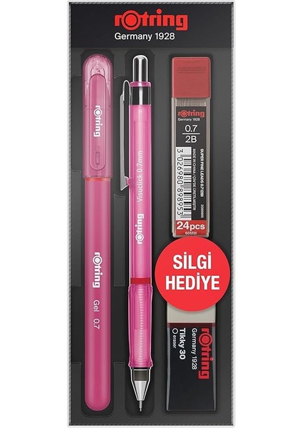 Visuclick Jel Okul Seti 0,7 Mm, Mekanik Kurşun Kalem, Uç ve Silgi Seti, Pembe