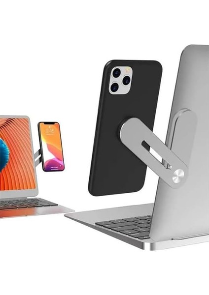 Ability Metal Ayarlanabilir Laptop ve Monitör Yanı Manyetik Telefon Tutucu Mıknatıslı Stand 3m Yapışkanlı ve Telefon Için Mıknatıs Lyt-01