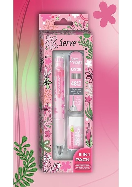 Doğa Desenli Deep Kalem, Deep Silgi ve Deep Min, 0.7 Mm, Şeker Pembe fırsatları