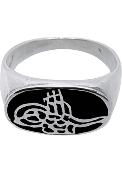 Oval Siyah Mine Üzeri Osmanlı Tuğrası Gümüş Erkek Yüzük modelleri