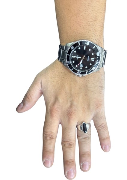 Ince Oval Siyah Mineli Gümüş Erkek Yüzük modelleri