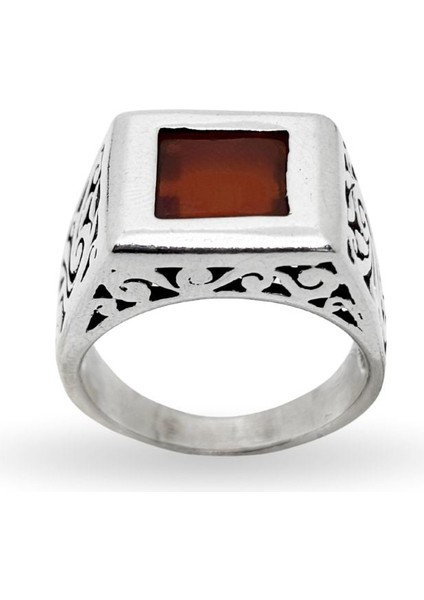 Kare Akik Taşlı Retro Gümüş Erkek Yüzük fiyatları