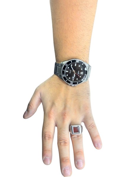 Kare Akik Taşlı Retro Gümüş Erkek Yüzük modelleri