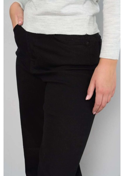 Yüksek Bel Kadın Palazzo Kot Pantolon – Siyah Esnek Denim Kumaş, Düz Bol Paça, Rahat Kalıp Modern Jean