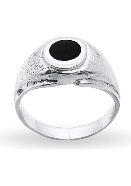 Kum Desenli Yuvarlak Siyah Mineli Retro Gümüş Erkek Yüzüğü fiyatları