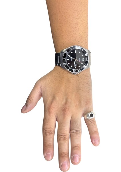 Kum Desenli Yuvarlak Siyah Mineli Retro Gümüş Erkek Yüzüğü fırsatları