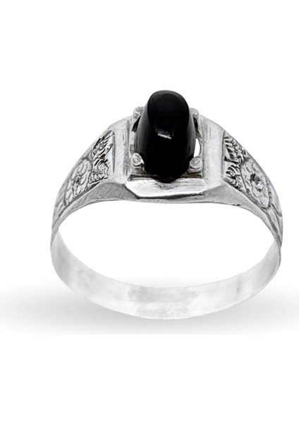 Oniks Taşlı Motifli Ince Gümüş Yüzük fiyatları