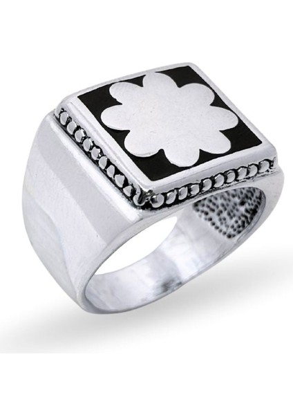 Iri Kare Mine Desenli Gümüş Erkek Yüzük