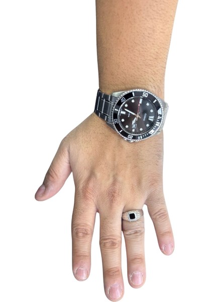 Çizgili Kare Mineli Gümüş Retro Erkek Yüzük modelleri