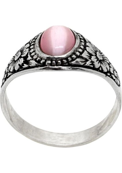 Çiçek Desenli Pembe Sedef Taşlı Gümüş Erkek Yüzük fiyatları