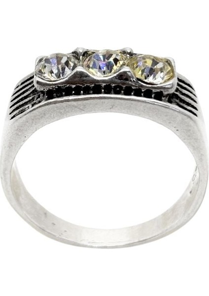 Üçlü Zirkon Taşlı Gümüş Retro Erkek Yüzük fiyatları