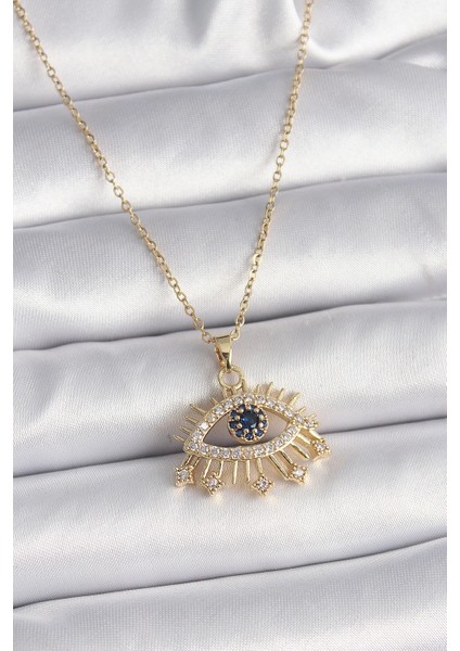 316L Çelik Gold Renk Zincir Zirkon Taşlı Göz Model Kadın Yüzük