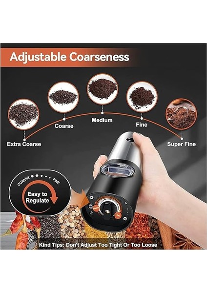 Standlı Tuz Karabiber Değirmeni - 5 Kademe Öğütme Ayarı, LED Işık Tasarımlı Baharat Öğütücü, Standlı Kullanım, Elektrikli Otomatik Tuz Karabiber Kahve Baharat Öğütücü fırsatları