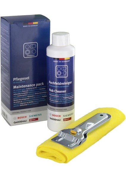 /siemens 6900311502 Cam Seramik Ocaklar Için Bakım Seti, 1 x 250 ml Cam Seramik Temizleyici, Metal Kazıyıcı ve Temizleme Bezinden Oluşur, Orijinal No.: 311502