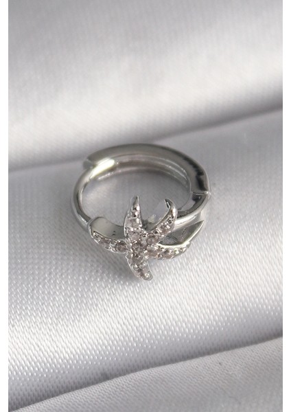 316L Çelik Gümüş Renk Zirkon Taşlı Deniz Yıldızı Model Tragus Piercing